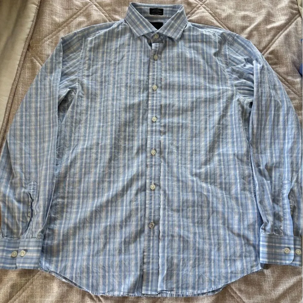 Banana Republic: Leggiuno Italian Fabric Blue Plaid Dress Shirt Men's
